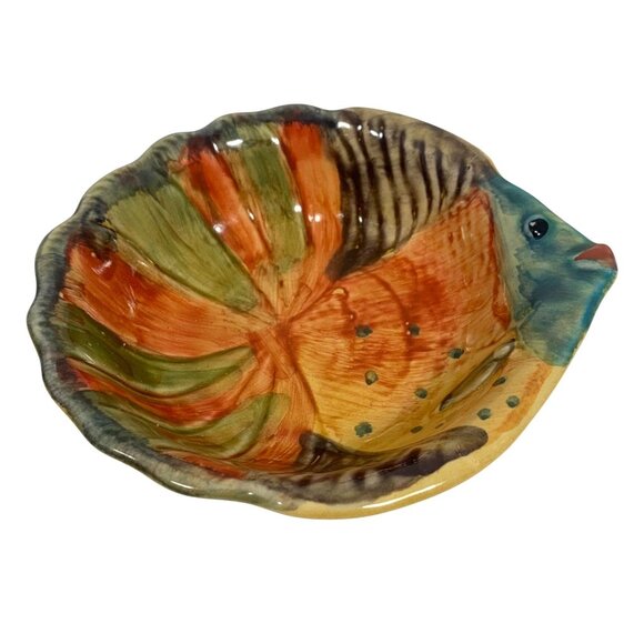 Italica Ars Pottery Hand-Painted Fish-Shaped Bowl 6" Made In Italy - Picture 2 of 9